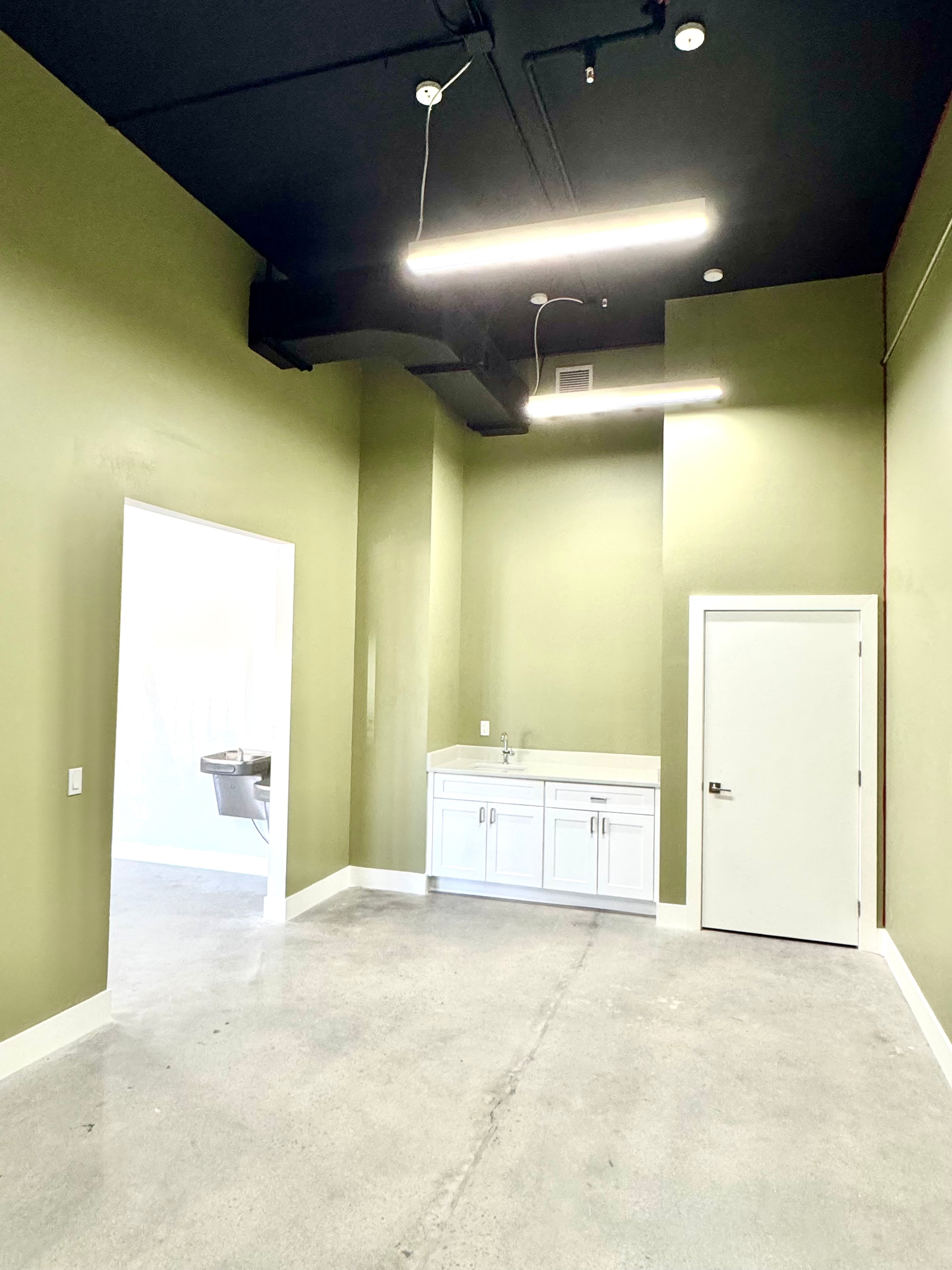 8793 Tamiami private room with green walls and cabinetry